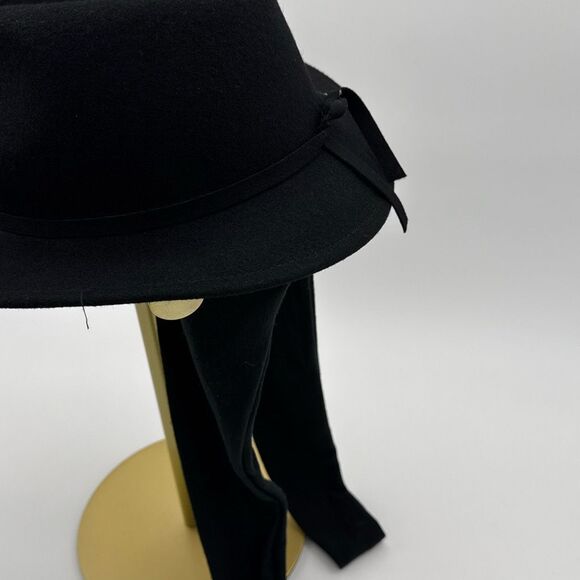 Vintage 1990s Black Wool Hat With Attached Scarf Women’s Medium Retro Winter Cap - Picture 11 of 14